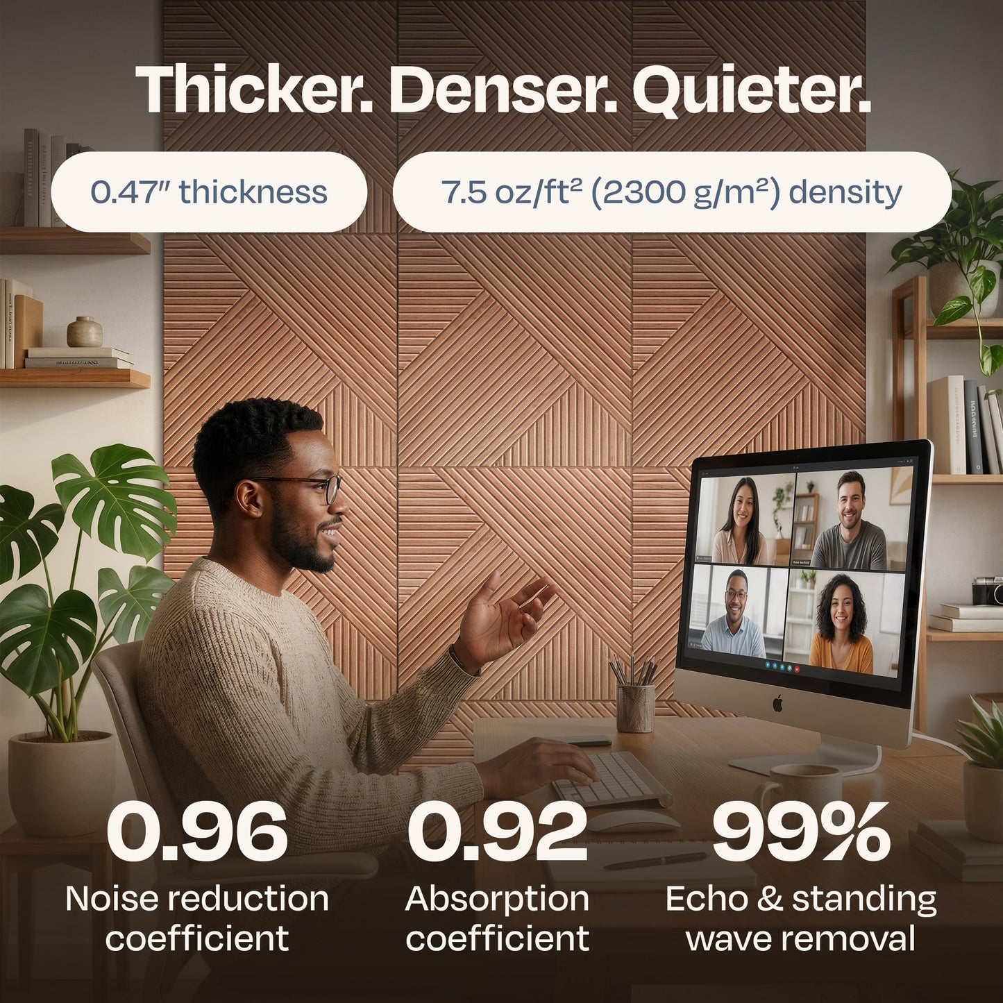 Ekkogo XL Acoustic Wall Panels 6-Pack Decorative Acoustic Panels High Density Sound Absorbing Wall Art 70.86X47.24 Inches with Self-adhesive for Studio Home and Office - Teak Wood Finish
