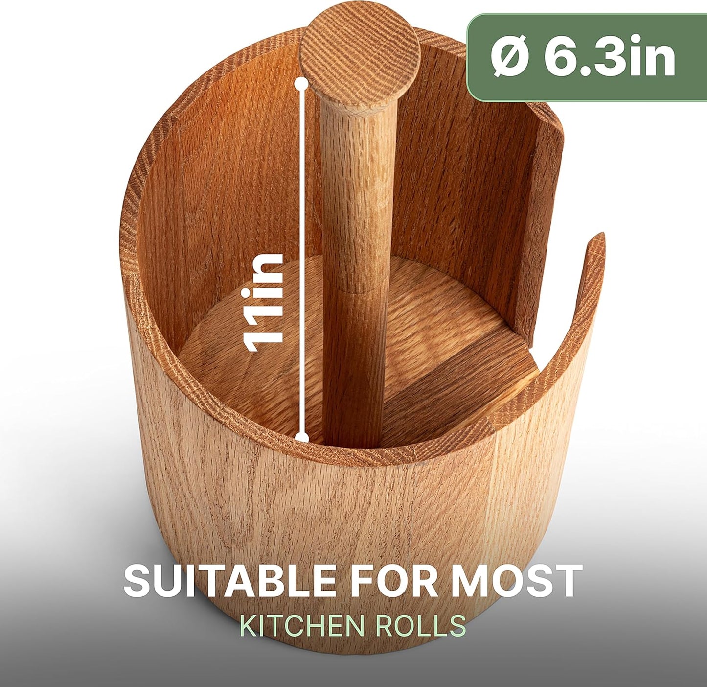 WALDWERK Oak Wood Paper Towel Holder - Stylish Kitchen Towel Stand for Standard Rolls | Countertop Design