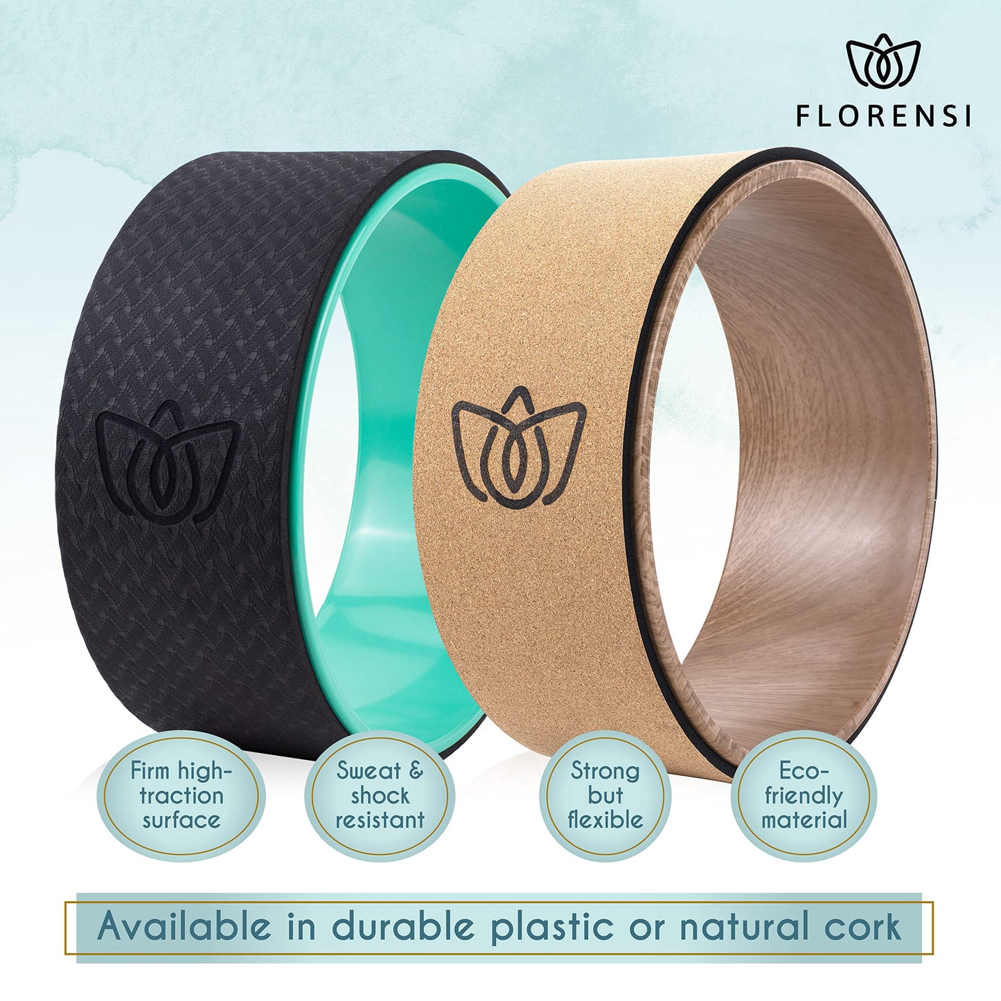 Florensi Yoga Wheel Set - Pack of 3, Green - Deep Tissue Massage & Back Roller Wheel - Spinal Alignment & Back Stretcher - Yoga Accessories Set & Stretching Equipment