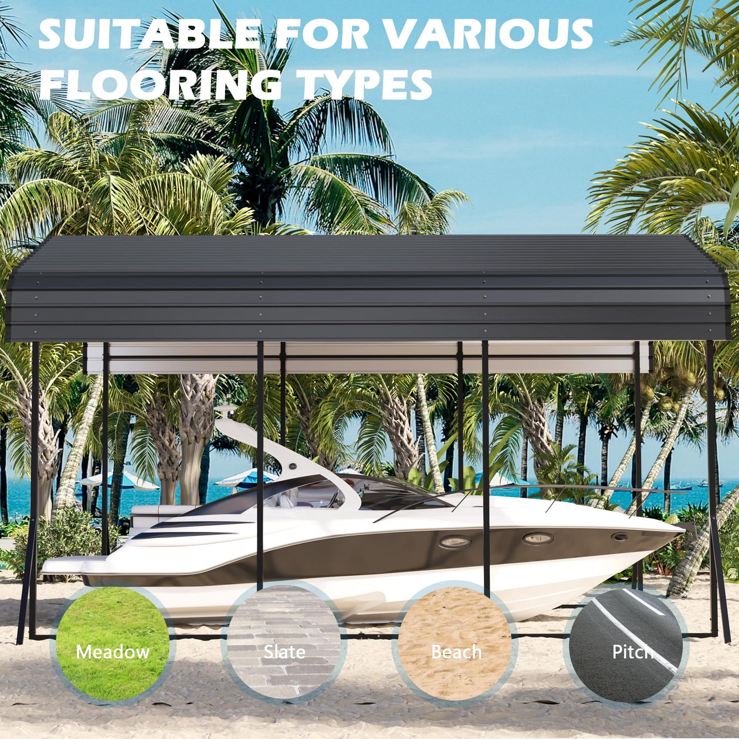 10x15 Carport Heavy Duty, Metal Carport with Galvanized Steel Roof, Metal Car Garage Multi-Use Shelter Outdoor Portable for Car, Boat, Pickup and Tractor