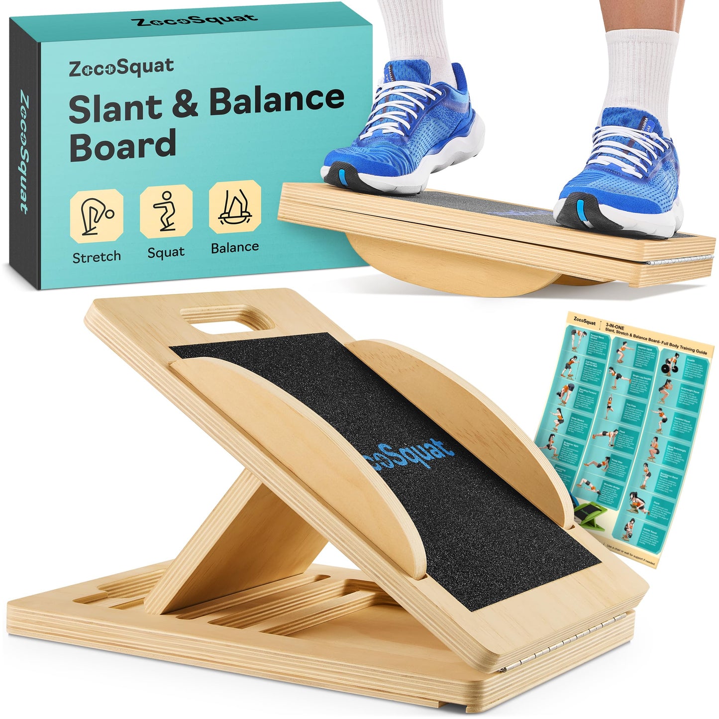 Slant Boards for Exercise – Slant Board with 7 Incline Angles – Transforms Into a Balance Board – Premium Calf Stretcher and Wobble Board for Effective Calf Stretching and Squats