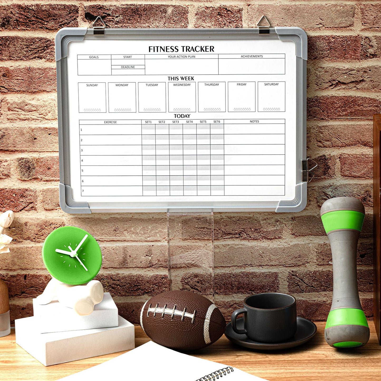Lincia 16 x 12 Inch Fitness Tracker Whiteboard Workout Calendar for Home Gym Dry Erase Planner Hanging Removable to Do List for Wall Whiteboard with Aluminum Frame for Gym Program(Style A)