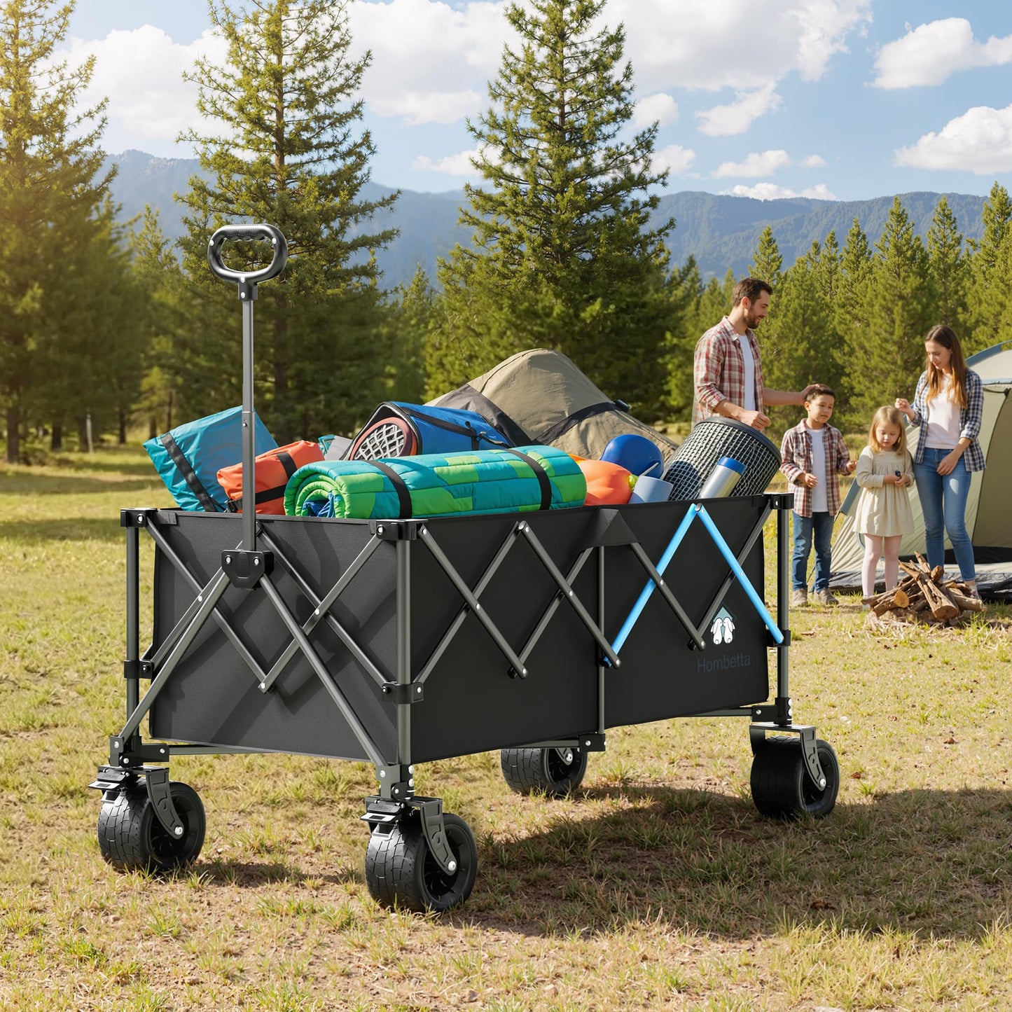 HOMBETTA 48" XL Collapsible Wagon Cart, 400L Heavy Duty Folding Wagon with All-Terrain Wheels, 560 lbs Capacity Utility Wagon for Camping, Garden, Sports, Beach and Shopping