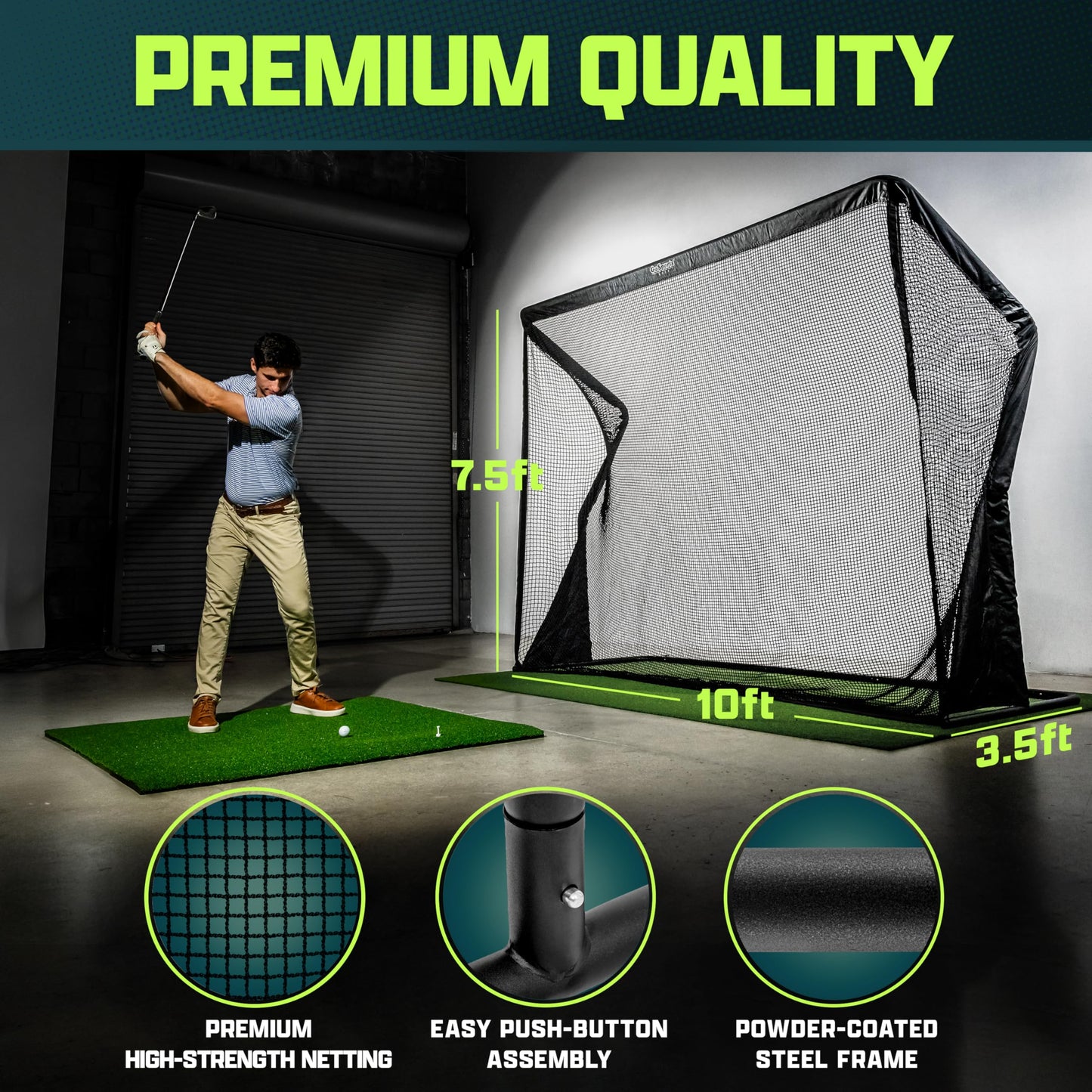 GoSports Elite Golf Practice Net with Steel Frame - 10 ft Size