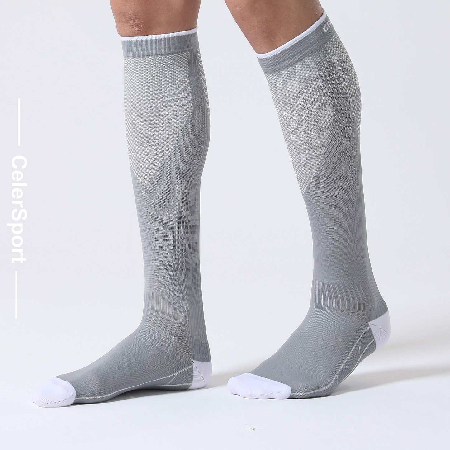 CS CELERSPORT 3 Pairs Compression Socks for Men and Women Running Support Socks Gifts for Men, Black + White + Grey, Large/X-Large