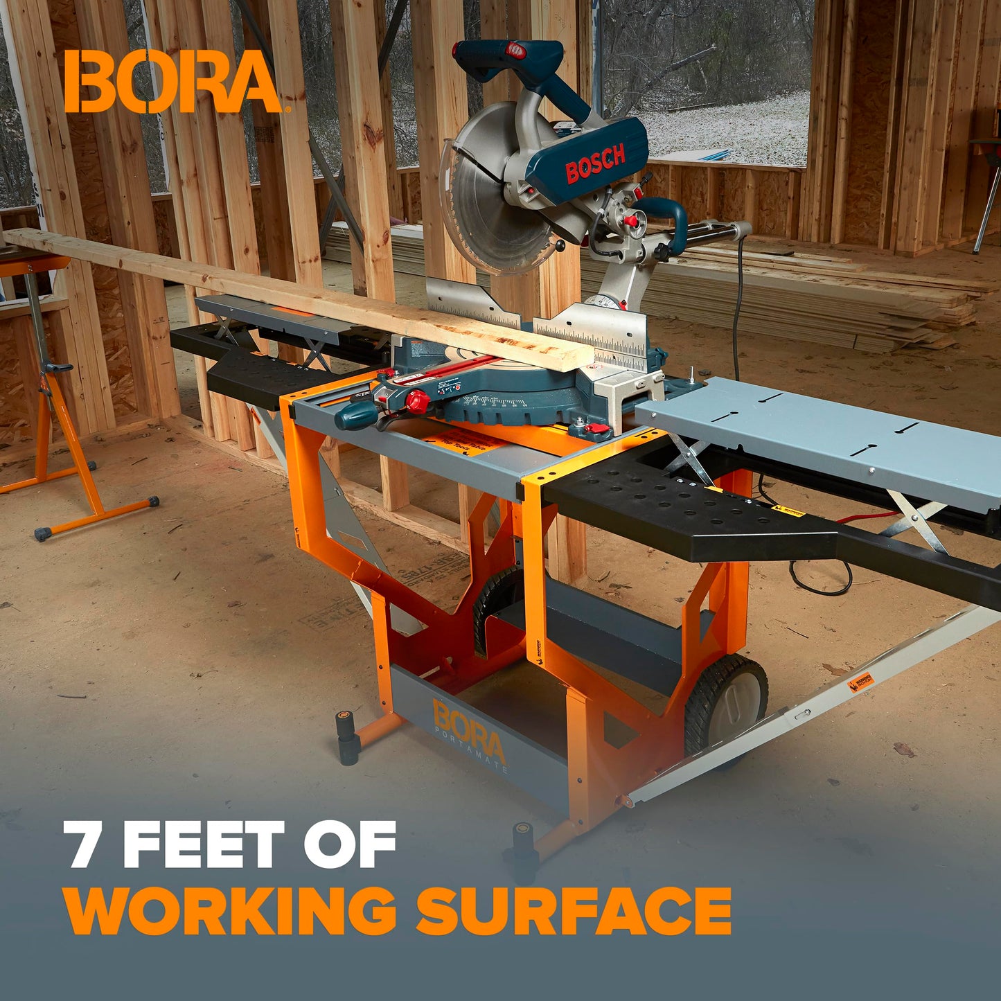 Bora Portamate Miter Saw Stand Work Station 400 Lbs Max Weight Portable Rolling Table Saw Stand Workbench with Folding Wing Extensions Miter Saw Stands PM-8000