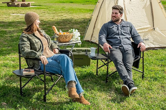 SUNNYFEEL Oversized Camping Directors Chair 2 Pack, Portable Folding Lawn Chairs for Adults Heavy Duty with Side Table,Pocket for Beach, Fishing,Picnic,Concert Outdoor, Foldable Camp Chairs