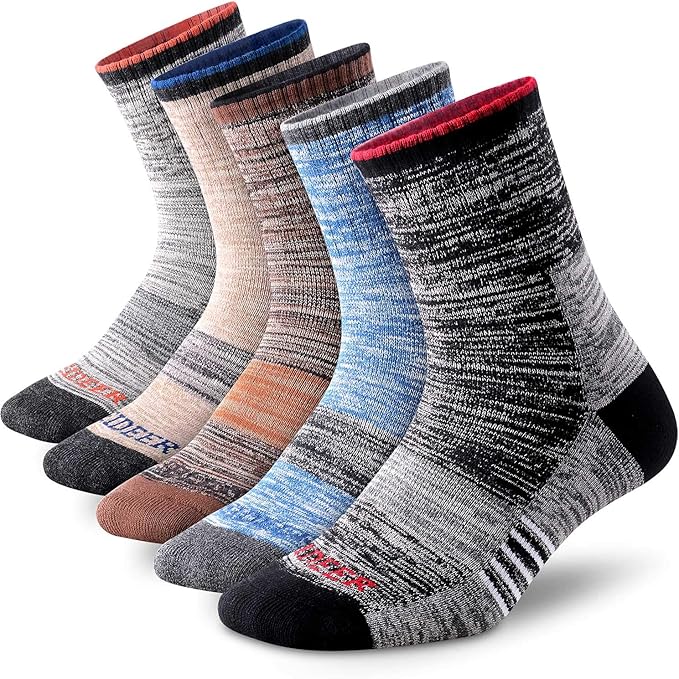 FEIDEER Men's Hiking Walking Socks, Multi-pack Wicking Cushioned Outdoor Recreation Quarter Crew Socks