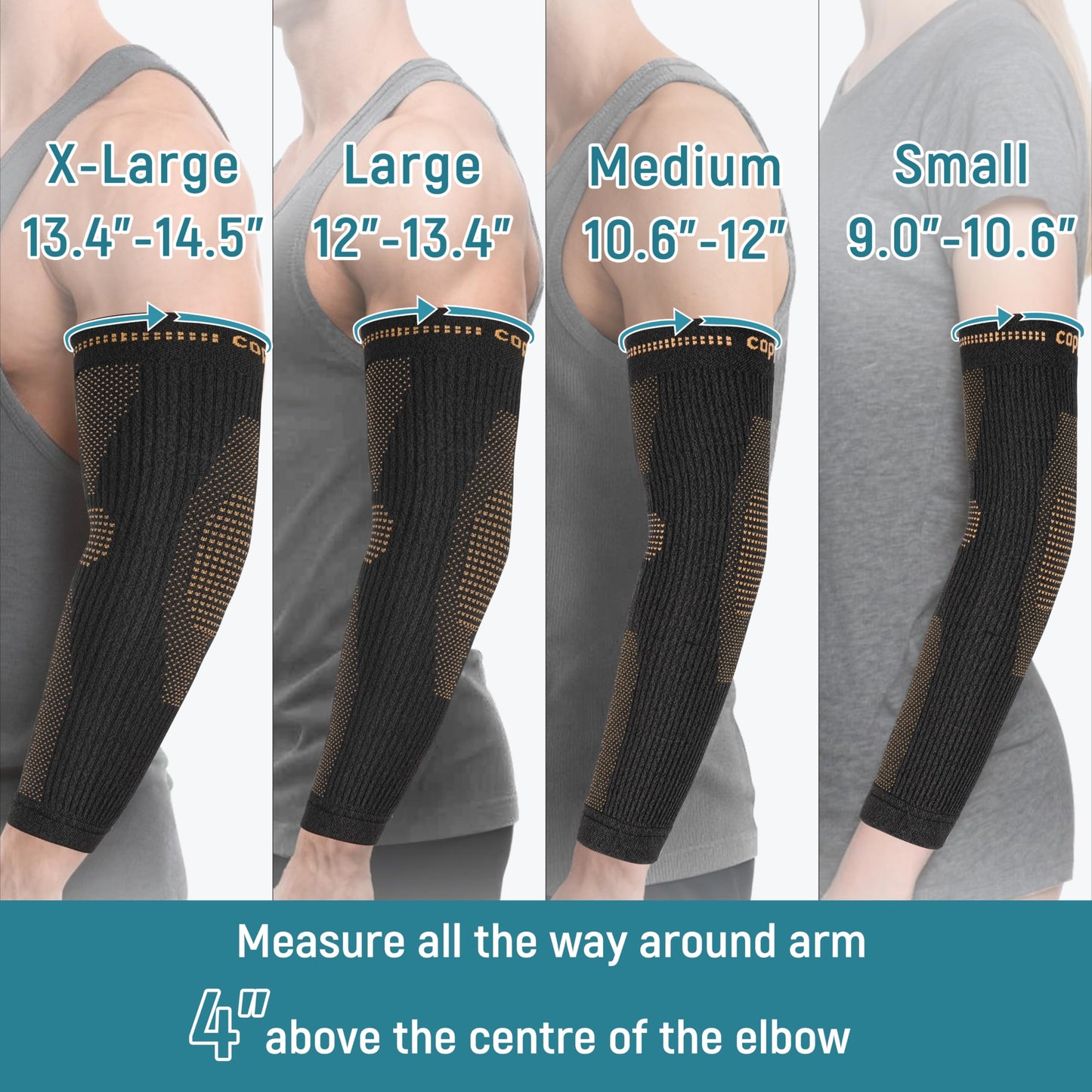 Vlela Copper Elbow Compression Sleeve - Tennis & Golfers Elbow Support Brace, Extends to Forearm for Complete Pain Relief, Wider Fit Hugs Joint, Medium