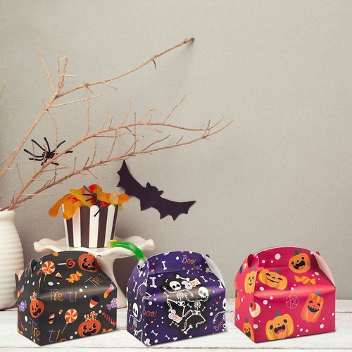 JOYIN 24 Pcs Halloween Candy Boxes with Repetitive Patterns, Kids Halloween Goodie Gable Boxes for Trick-or-Treating, Halloween Party Favors, Halloween Snacks, Event Party Supplies