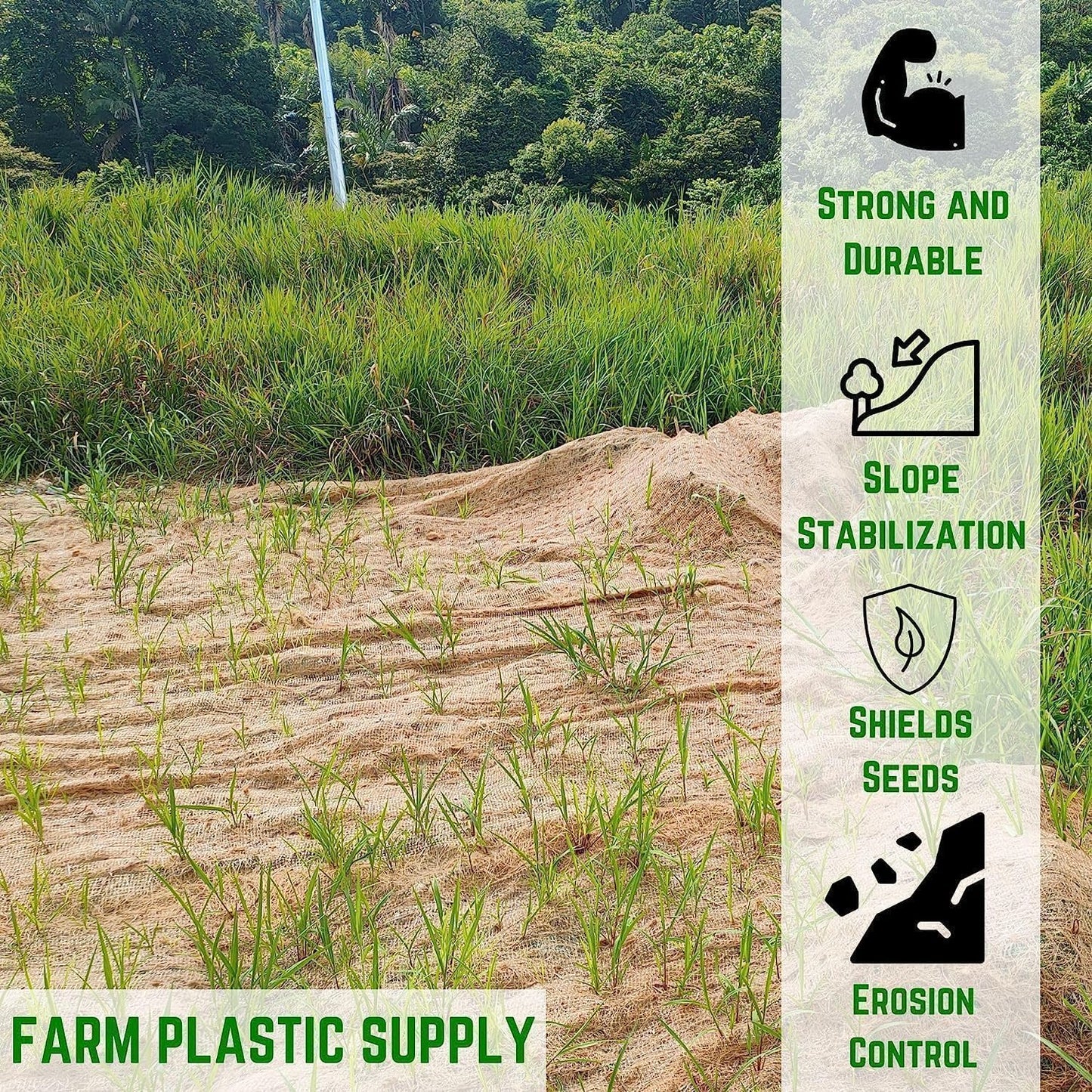 Farm Plastic Supply - Erosion Control Blanket - Straw Garden and Landscape Cover, Erosion Control Blanket, Straw Blanket, Erosion Control, Mulch, Slope Stabilizer, and Seed Protector (8' x 112.5')