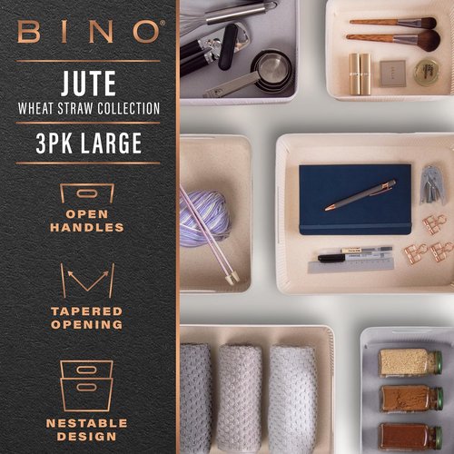 BINO Woven Plastic Basket - Large Natural Grey 3-Pack | Stylish Home Organization & Space-Saving Storage