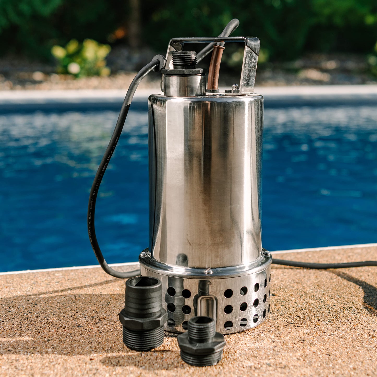 Little Giant MDP-1 115-Volt, 4260 GPH, 3/4 HP Manual Submersible Stainless Steel Main Drain Swimming Pool Utility Pump for Removing Standing Water, 25-ft Power Cord, Steel, 577306
