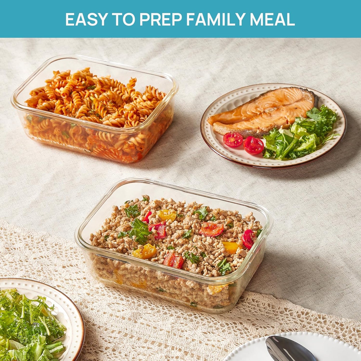 Vtopmart Large Glass Storage Containers - 2-Pack 1860ml | Airtight Lids for Meal Prep & Baking, Grey