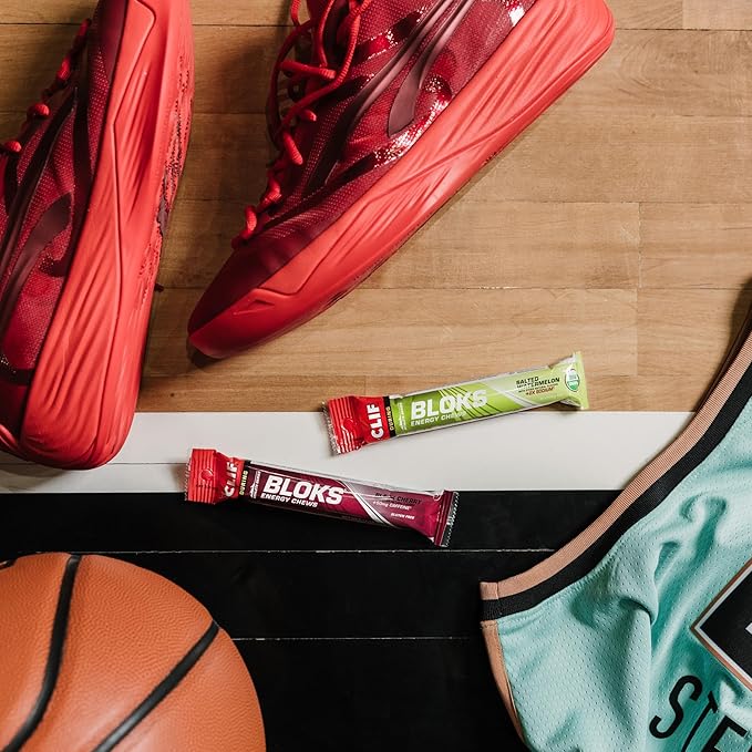 CLIF BLOKS - Strawberry Flavor - Energy Chews - Non-GMO - Plant Based - Fast Fuel for Cycling and Running - Quick Carbohydrates and Electrolytes - 2.12 oz. (18 Count)