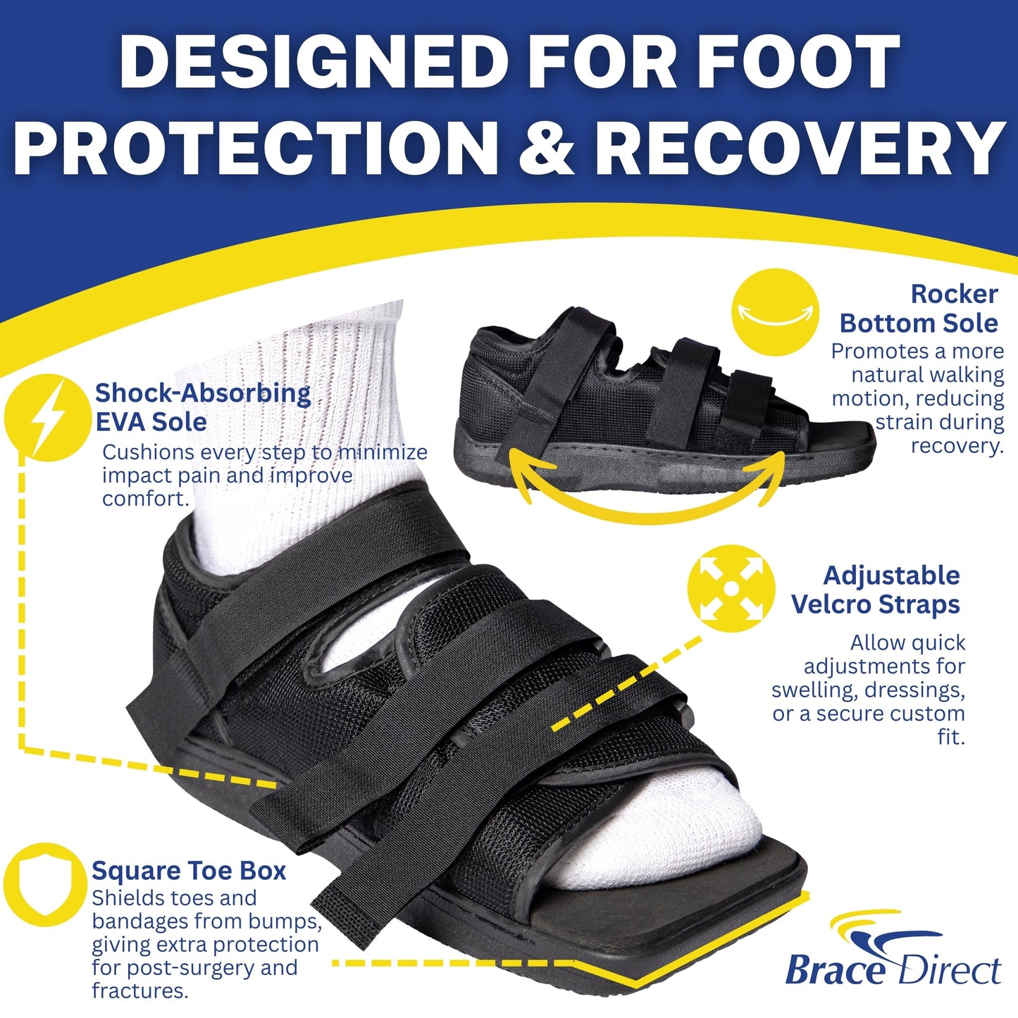 Brace Direct Post Op Shoe & Medical Foot Brace – Stress Fracture, Broken Toe & Bunion Support L3260 – Orthopedic Walking Immobilizer for Left or Right Foot (LG - WOMENS US SHOE: 8.5-10.5)