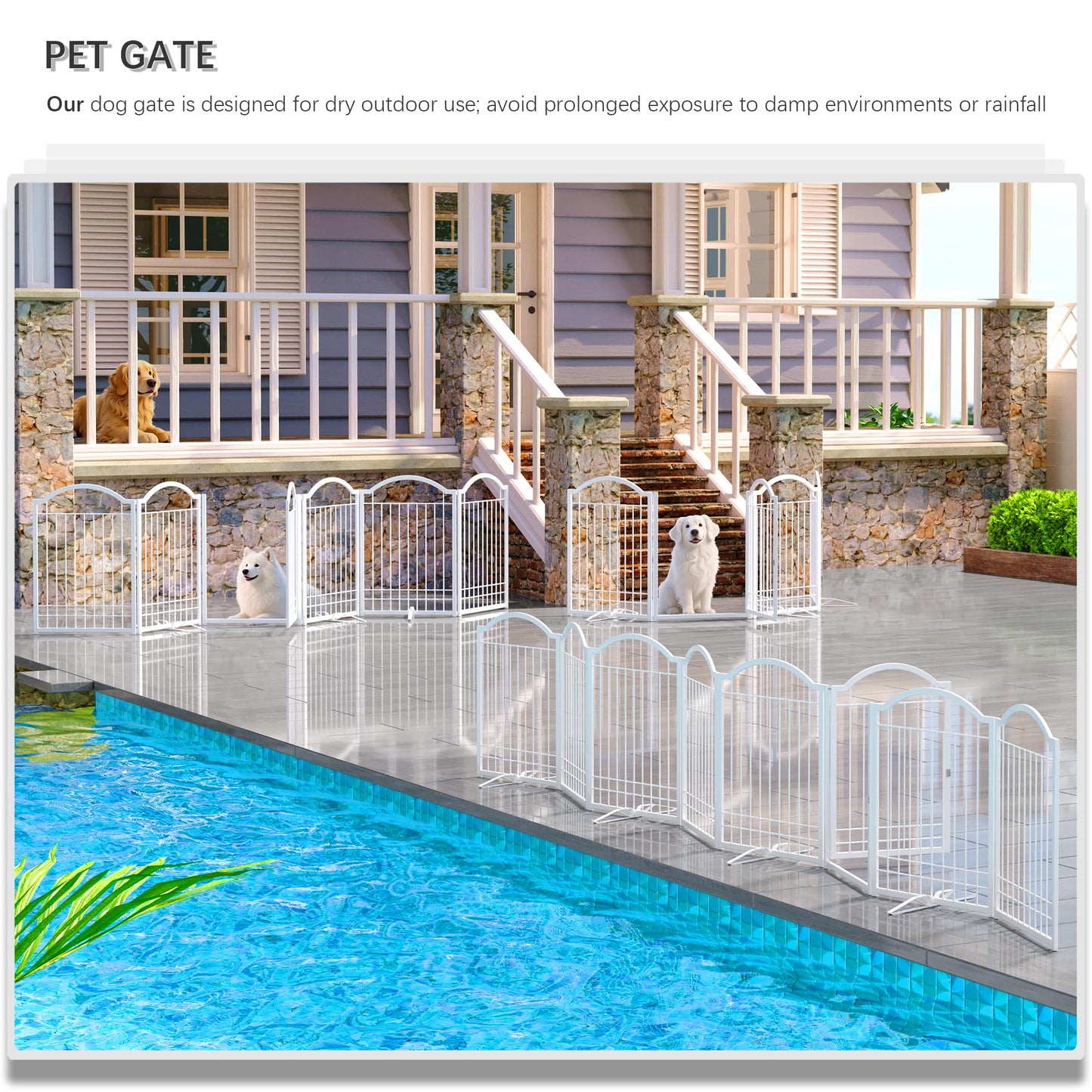 4NM Metal No Drilling Expandable Dog Gate, Extra Wide 192", Extra Tall 32" Free Standing Pet Gate with Door, Gates for Dogs Outdoor or Indoor, with 4PCS Support - White