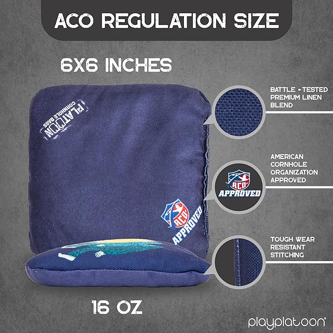 Play Platoon Cornhole Bags Set of 8 Regulation Professional Corn Hole Bean Bags ACO Approved, Competition Weight, Slick and Stick