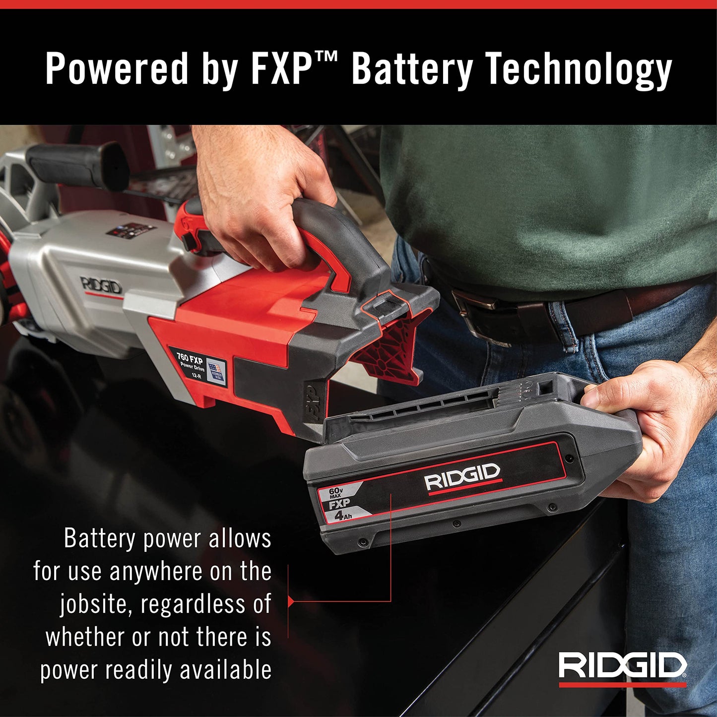 RIDGID 760 FXP Cordless Power Drive with 12-R Tool, Support Arm, and Case, Battery-Powered Pipe Threading Machine