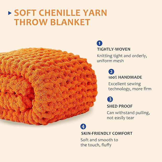 L'AGRATY Chunky Knit Blanket Throw - Soft Chenille Yarn Throw Blanket 60x80: Handmade Thick Cable Knit Crochet Blanket - Large Knit Blanket Chunky Rope Knot Throw Blanket for Couch Sofa Bed Home Decor