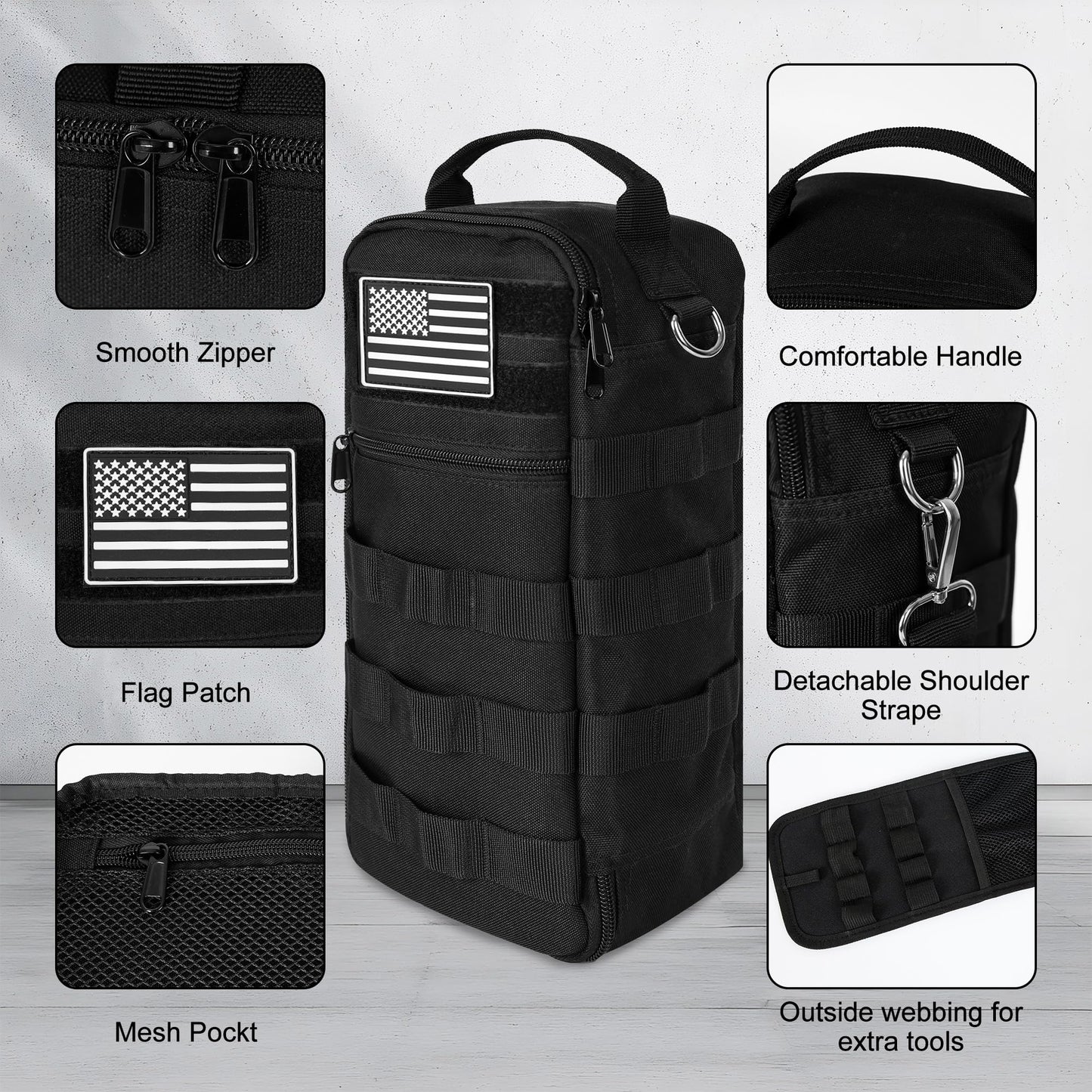 AASTT 13 Inch Portable Small Tool Bag, Heavy Duty Tool Organizer Bag with Shoulder Strap and D-ring Clip, Tactical Tool Bag, Tool Pouch Bag for Electricians, Carpenters, HVAC Technicians (Black)