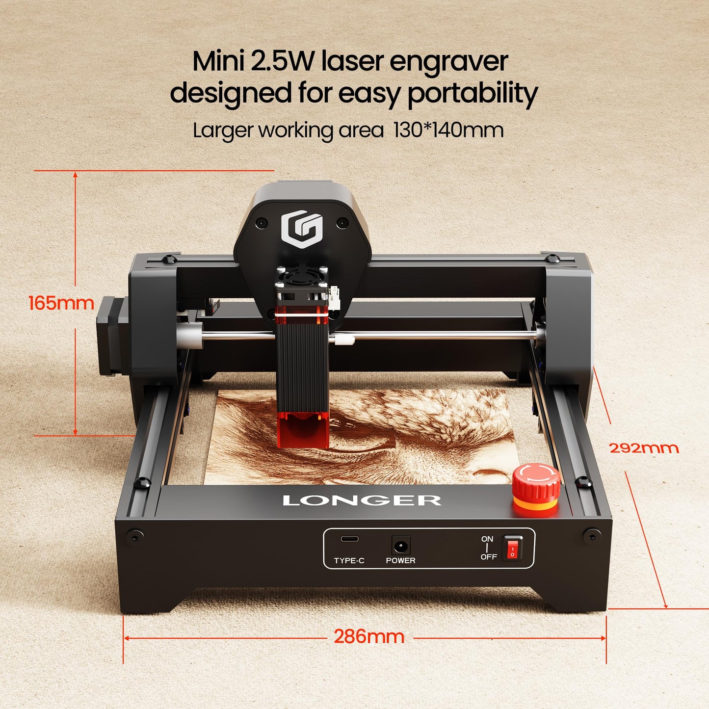 LONGER RAY5 Laser Engraver 2500mW High Precision 0.04 * 0.04mm Laser Cutter and Engraving Machine 130x130mm Working Area Mini Portable Laser Engraver for Wood Metal Acrylic Glass