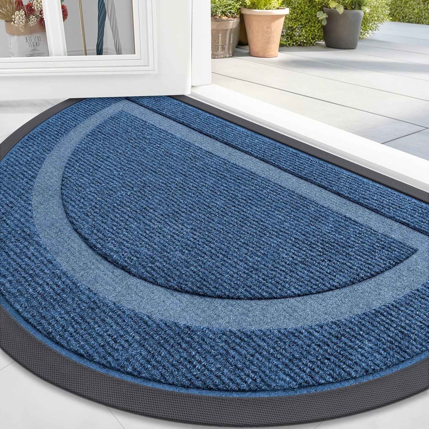 OLANLY Half Circle Door Mat - Waterproof All-Season Indoor/Outdoor Welcome Mat | 58x23 Light Blue