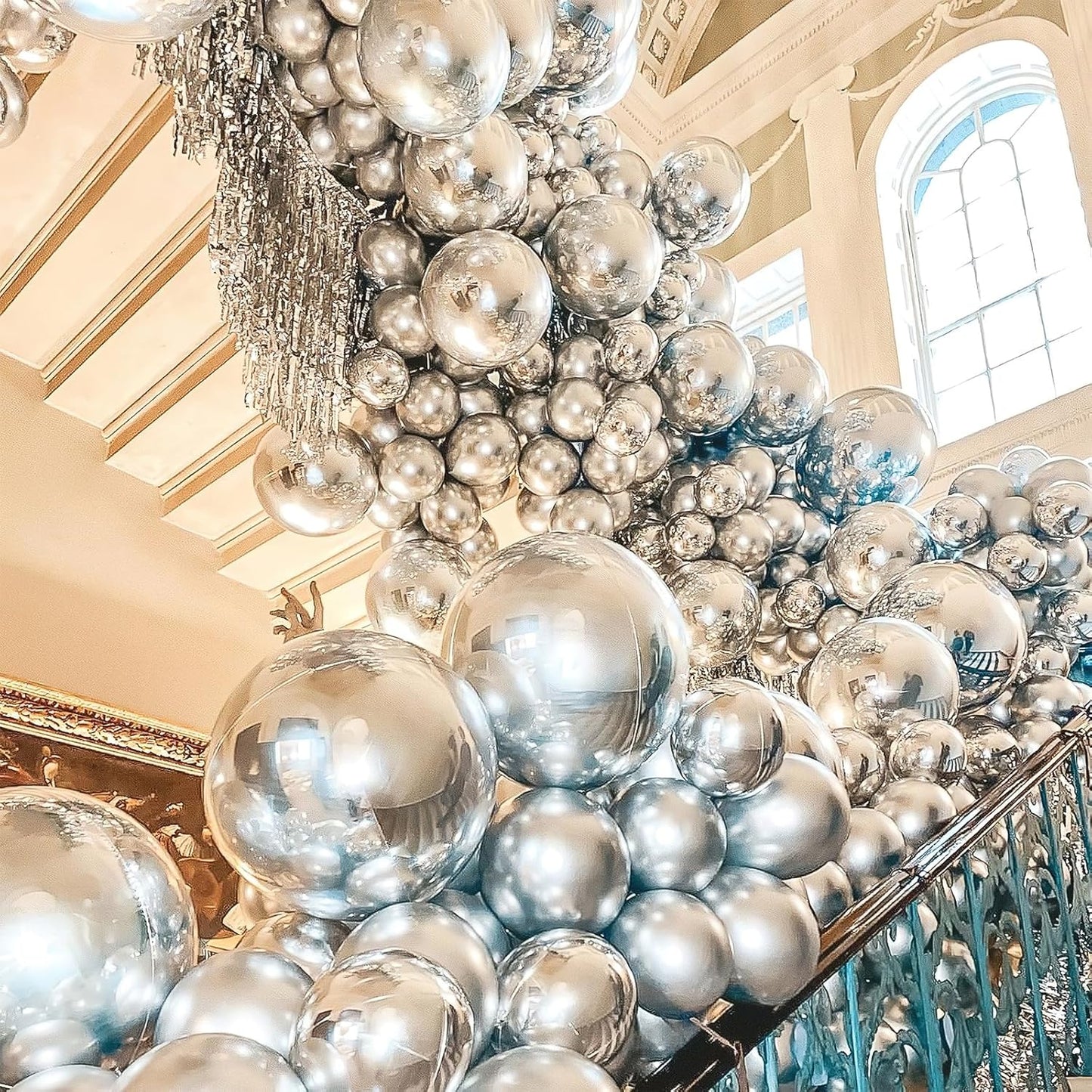 PartyWoo Silver Balloon Arch Kit - 155 Pcs in Various Sizes for Birthday, Graduation, Wedding Decor