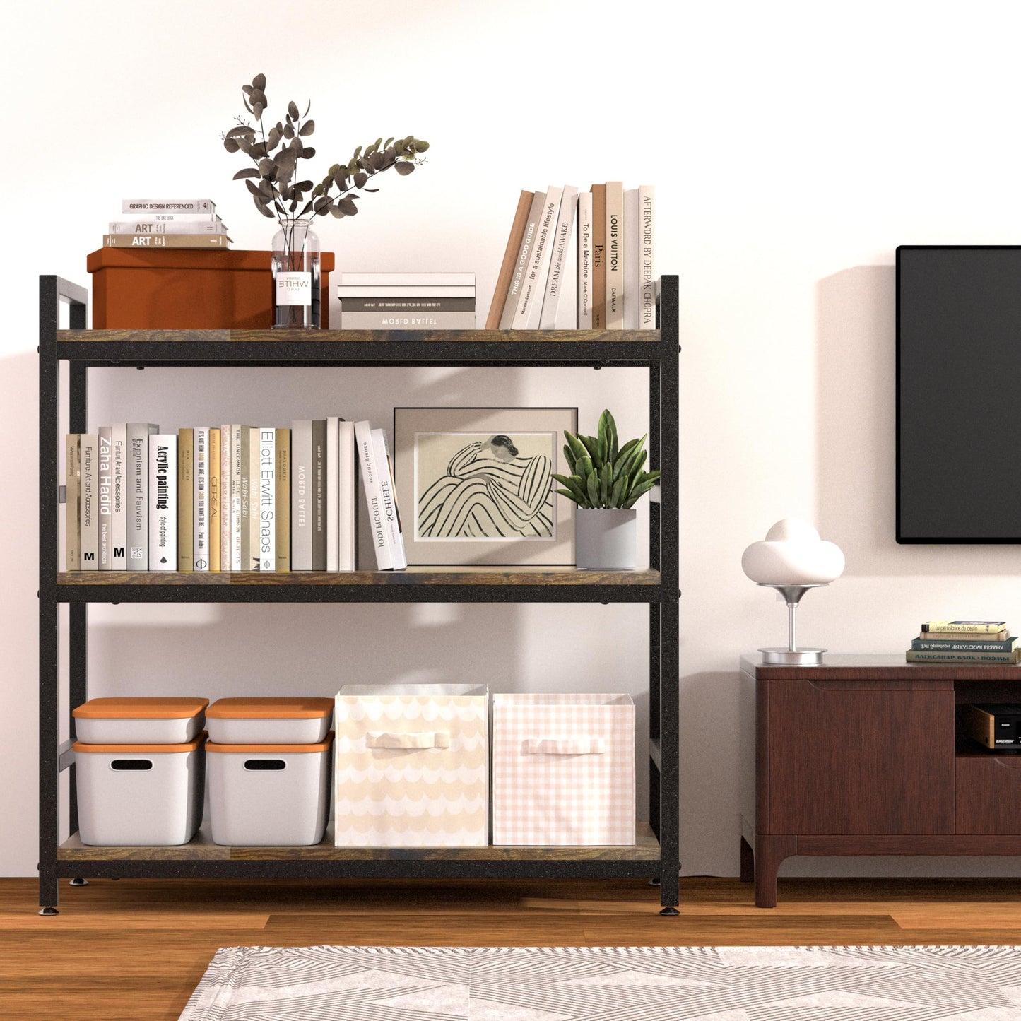 KOSEOO 3-Tier Industrial Bookshelf, 36" Rustic Open Bookcase with Heavy-Duty Metal Frame, Versatile 3-Shelf Storage Rack for Living Room, Bedroom & Home Office, Easy Assembly Display Shelf