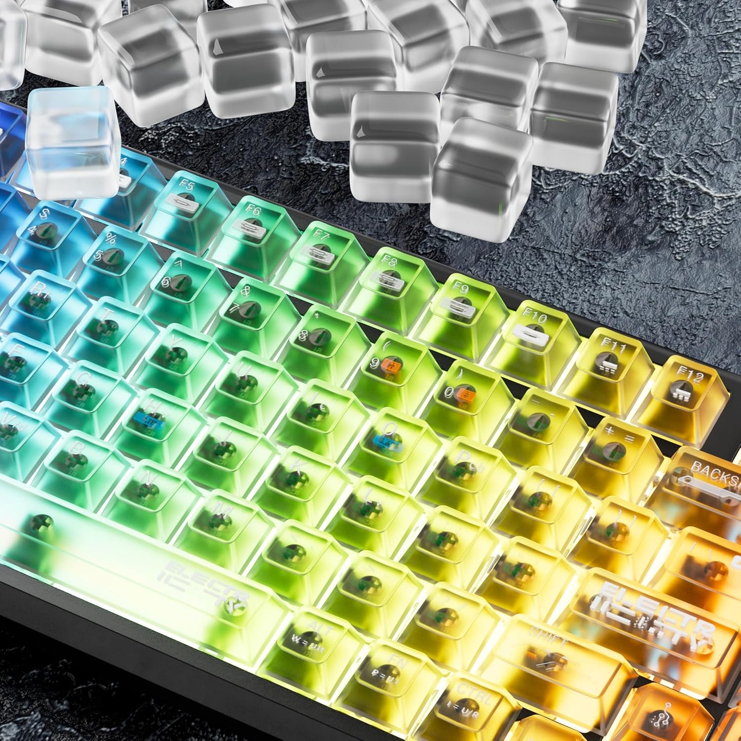 FunHub 115 Set 60 65 75 100 Black Transparent Keycaps,Clear Plastic Key Caps Cherry Profile RGB Backlit Shine Through