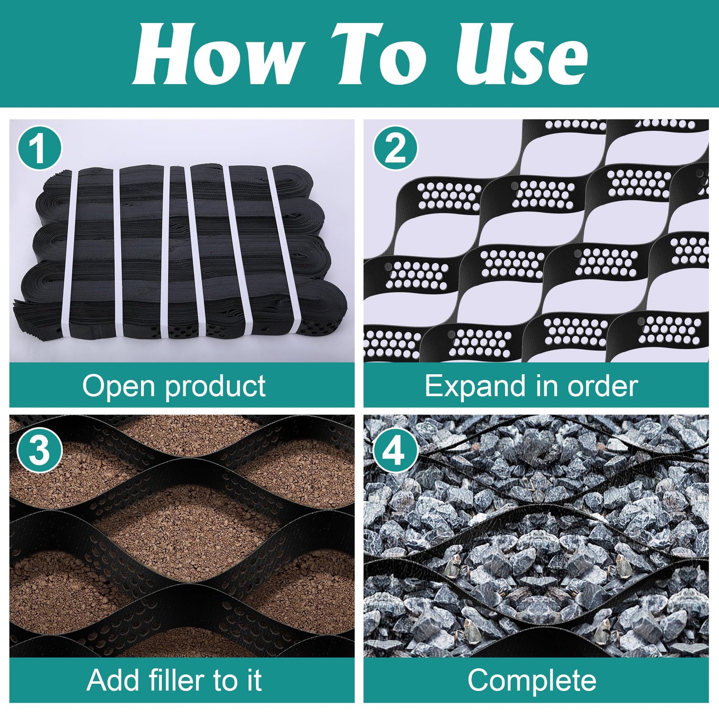 16.4 x 9.8 Ft 160 Sq ft Gravel Ground Grid, 2 Inch Depth Geo Grid Driveway Stabilization Grids, Gravel Geocell Retainer Grid for Garden Landscaping Parking Lots Driveways Slopes