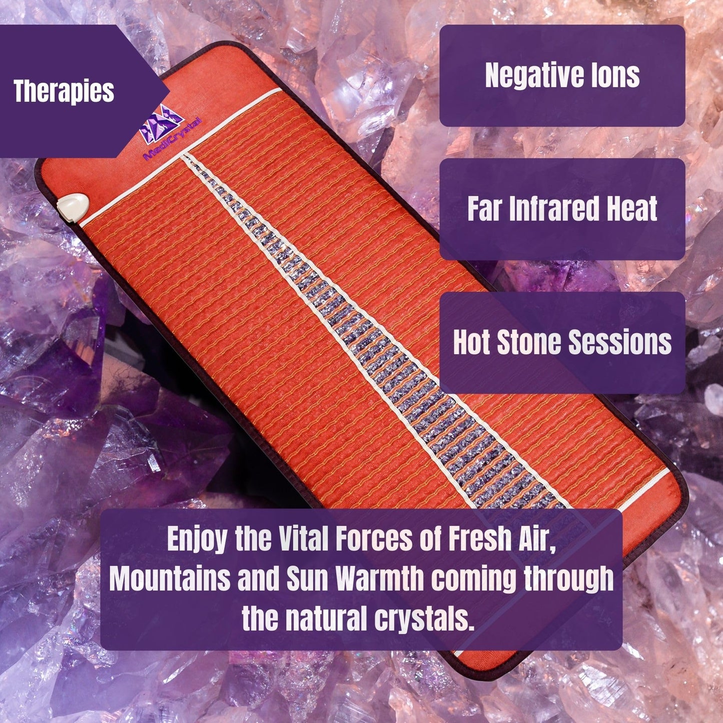 Far Infrared Amethyst Mat Midsize (59"L x 24"W) - Negative Ion - FIR Therapy - Natural Amethyst - FDA Registered Manufacturer - Adjustable Temperature Setting - Hot Crystal Heating Pad - Reddish Brown