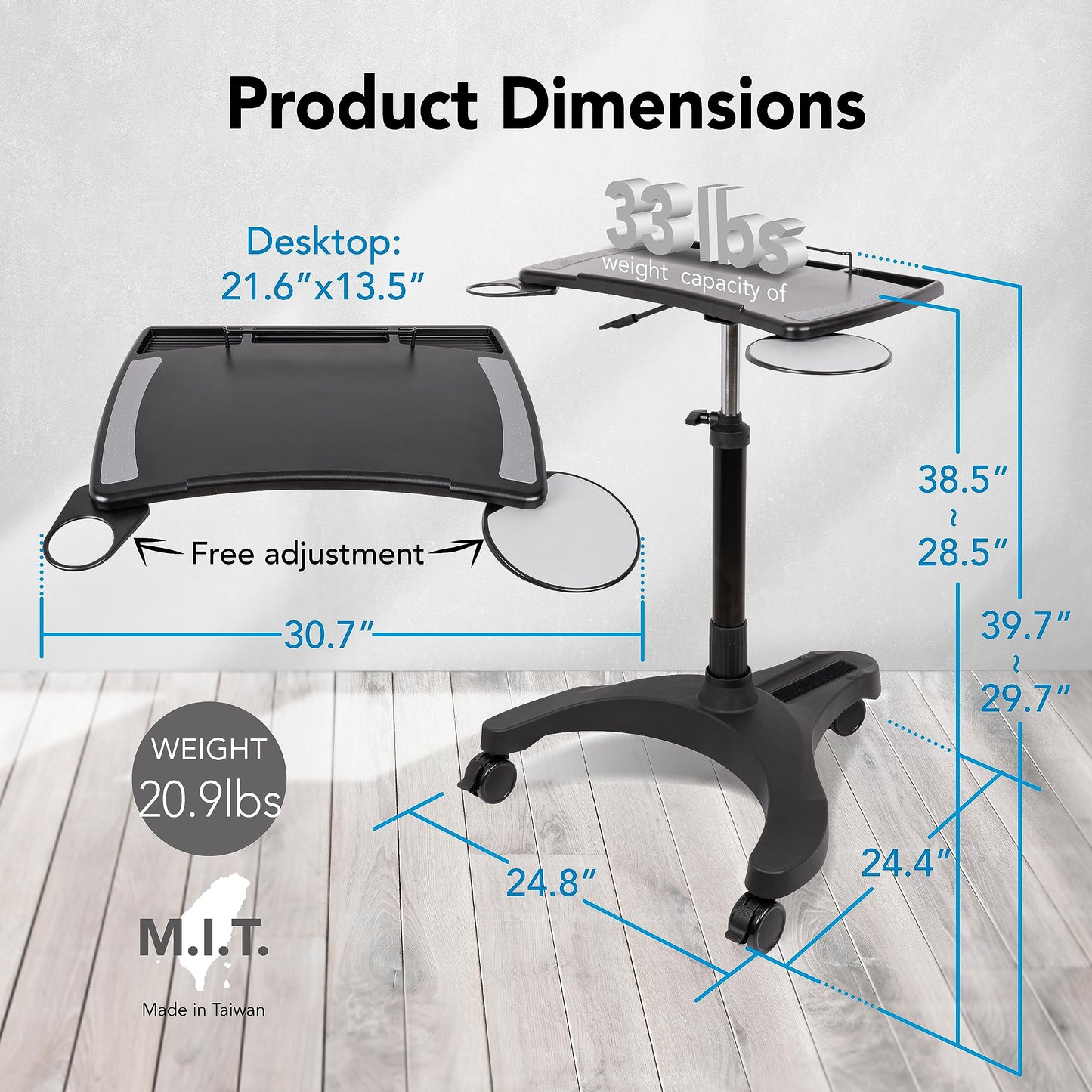 EHO Mobile Laptop Standing Desk Carts on Wheels with Stationery Storage, Pneumatic, Height Adjustable Rolling Stand, Sit to Stand Computer Cart, Workstation for Home, Office, Medical and School