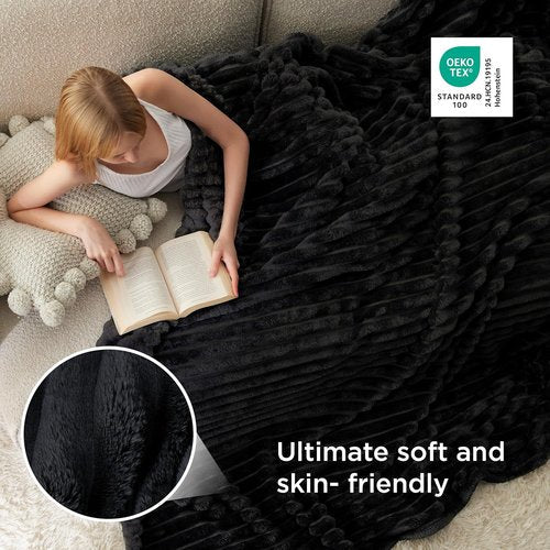 Bedsure GentleSoft Queen Size Blanket - Cozy Fleece Throw for Women & Girls, Black, 90x90 Inches
