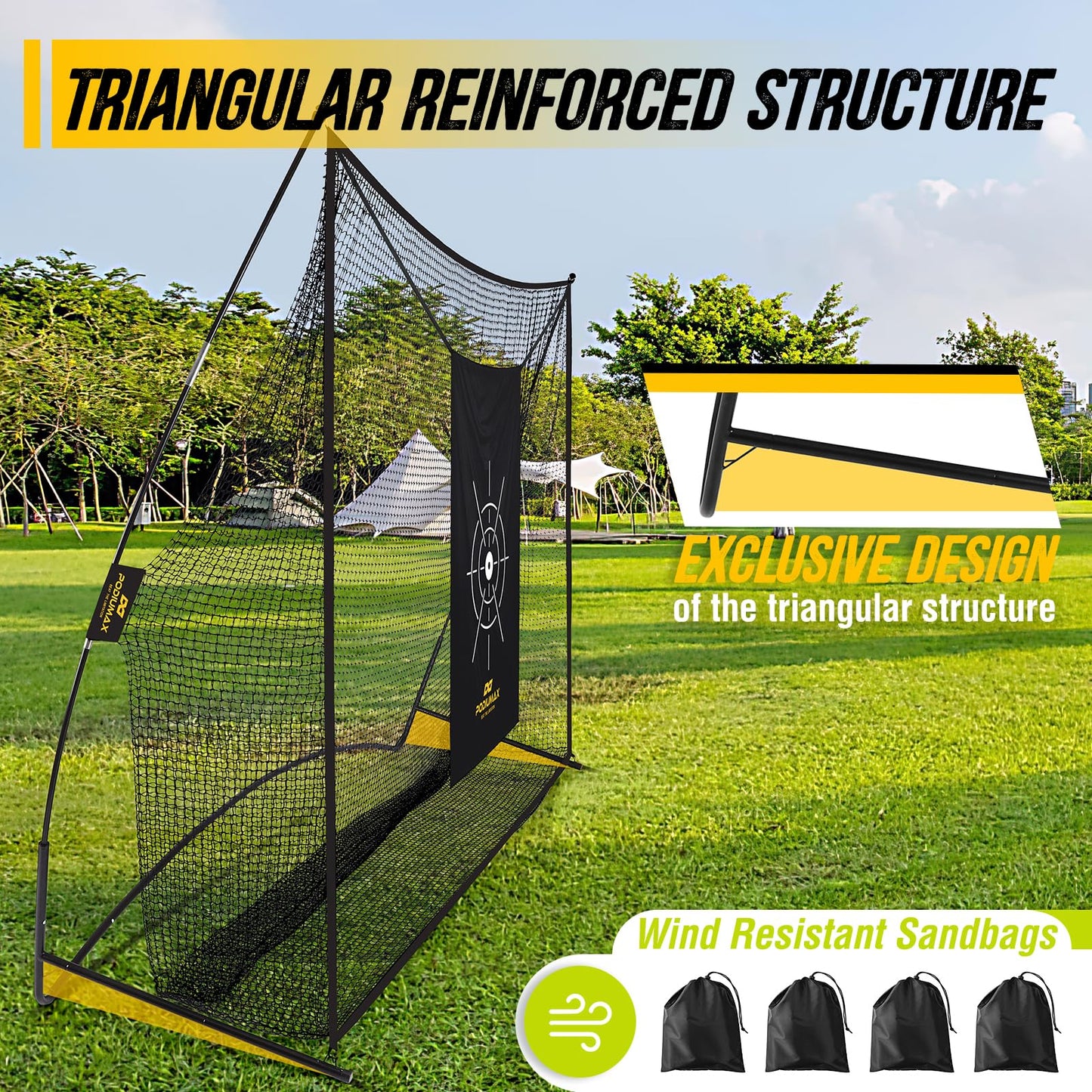 PodiuMax Golf Net, 10x7ft Golf Practice Net with Noise Reduce Silk Target Driving Real Balls, Hitting Nets for Backyard Garage, Improve Chipping Putting Pitching,Gift for Men & Golfers