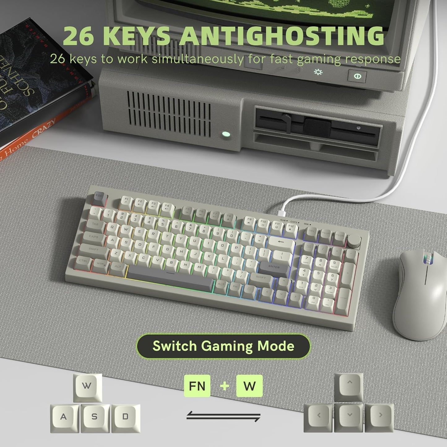dagaladoo DK98 97 10/8.1/8/7 womier Retro Wired Gaming Keyboard Creamy Membrane with Rainbow RGB Backlight