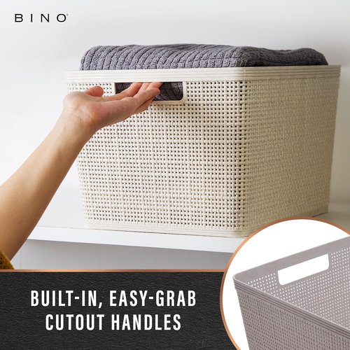 BINO Woven Plastic Basket - Large Natural Grey 3-Pack | Stylish Home Organization & Space-Saving Storage