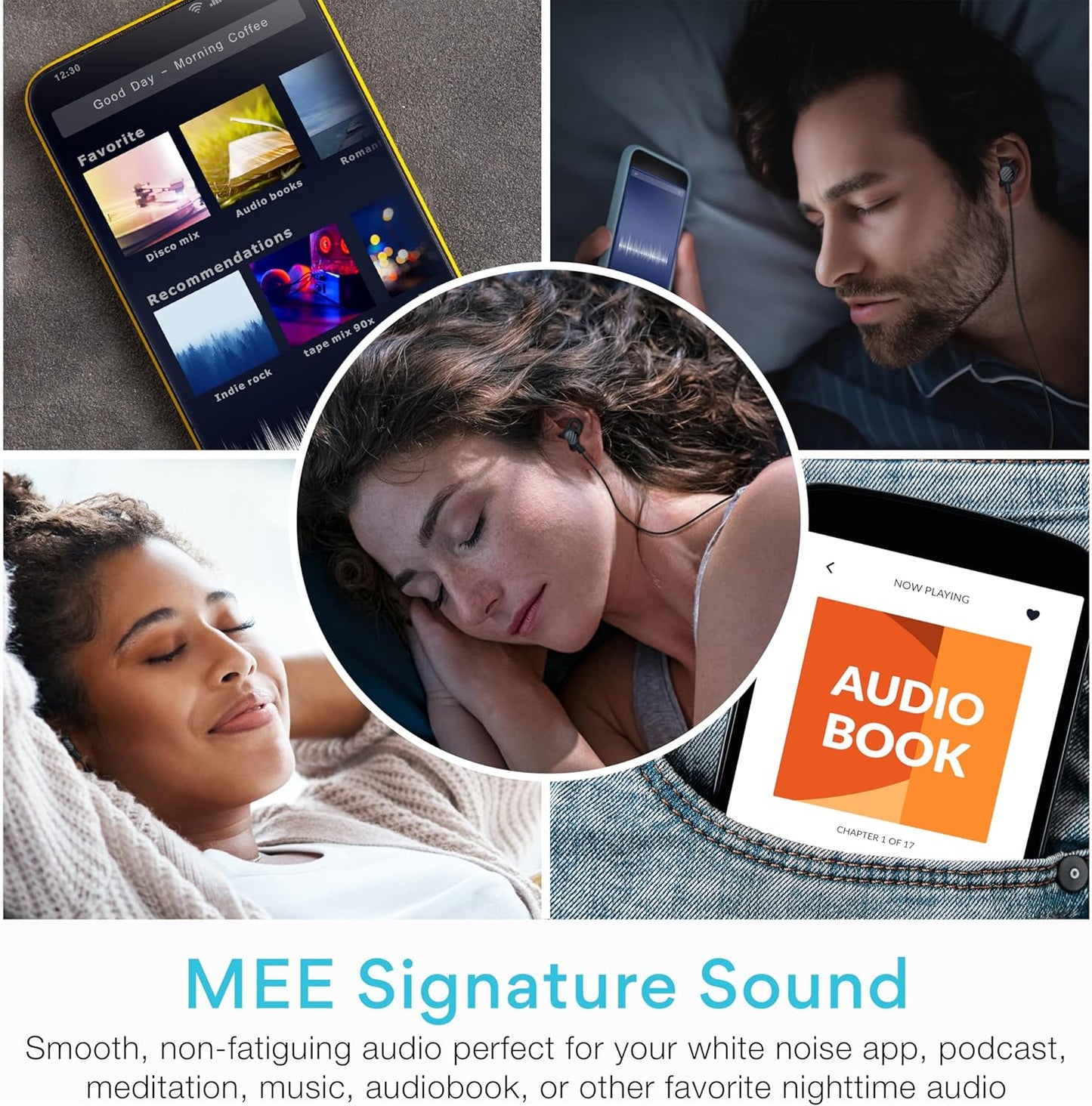 MEE audio SleepTones USB-C Wired Sleep Earbuds for Side Sleepers with Lightweight Low-Profile Silicone Earpieces, Noise