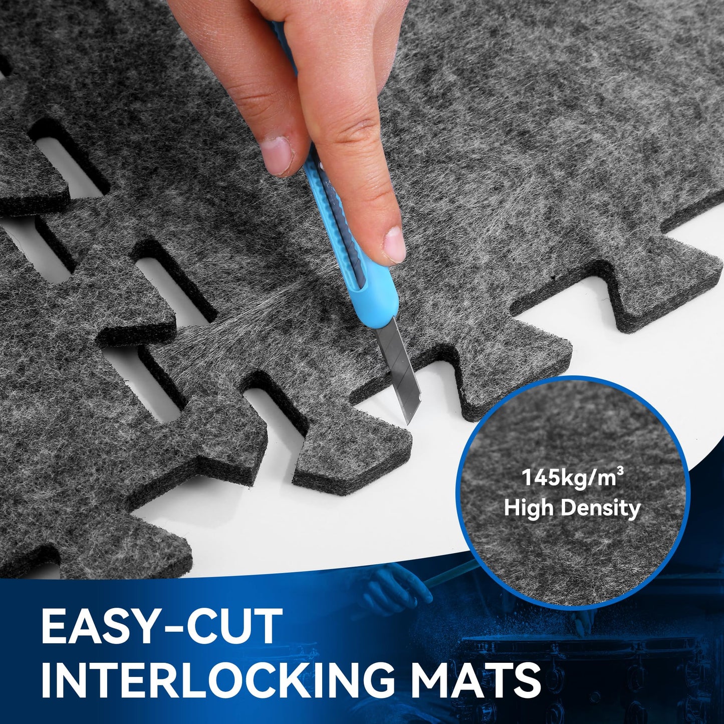 20 Pcs Interlocking Sound Absorbing Floor Mats, 11" x 11" x 0.4" High Density Anti Vibration Noise Reduction Pads, Non-Slip Felt Puzzle Mats for Drum, Piano, Music Studio, Home Gym