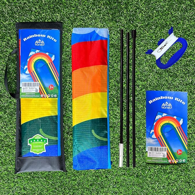 HONBO Large Delta Kite for Kids & Adults,Extremely Easy to Fly Kite for Beach Trip,String Line Included,with Colorful Tail,Perfect for Beginners