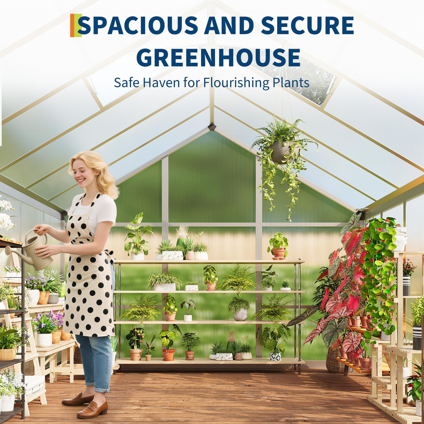 6X8FT Greenhouse, Aluminum Polycarbonate Outdoor Green House, Green Houses for Outside with Sliding Doors, Ajustable Roof Vent, Withstands Bad Weather for Garden, or Backyard, Silver