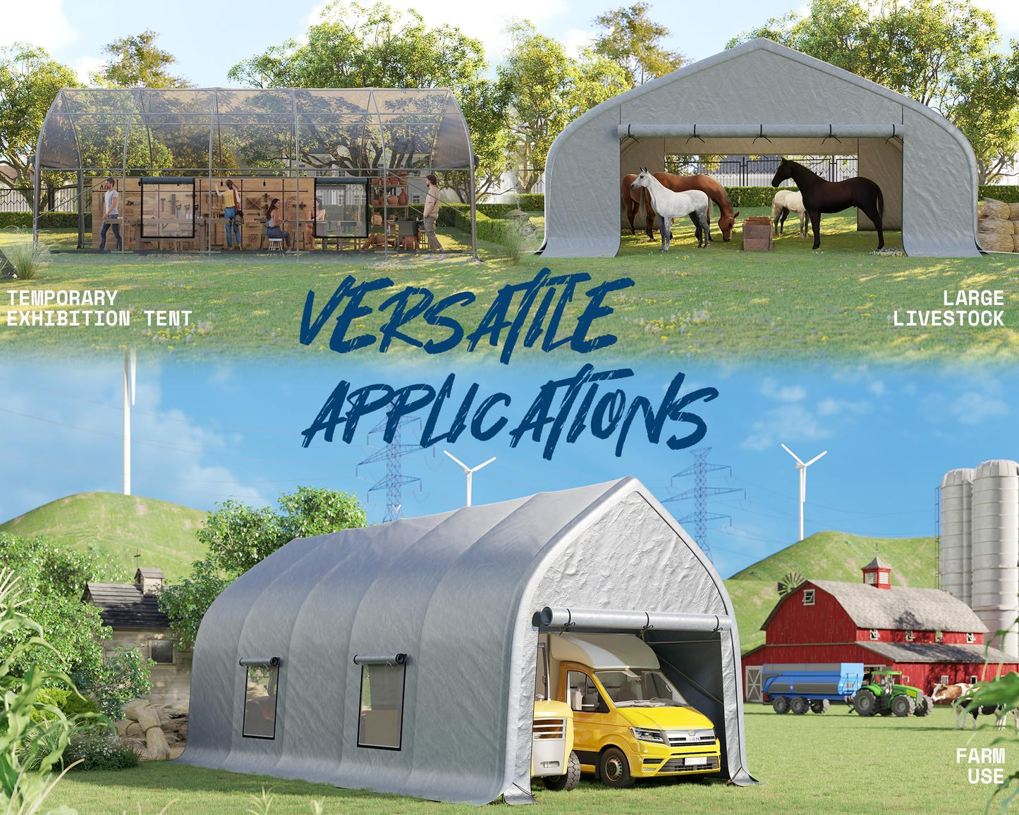 AMERLIFE 12 x 30 FT Walnut-Shaped Outdoor Carport, Heavy Duty Enclosed Portable Garage Shelter with Roll-Up Doors, Weather Resistant Car Shelter for Trucks, Boats, Farm Equipment, Silver Gray
