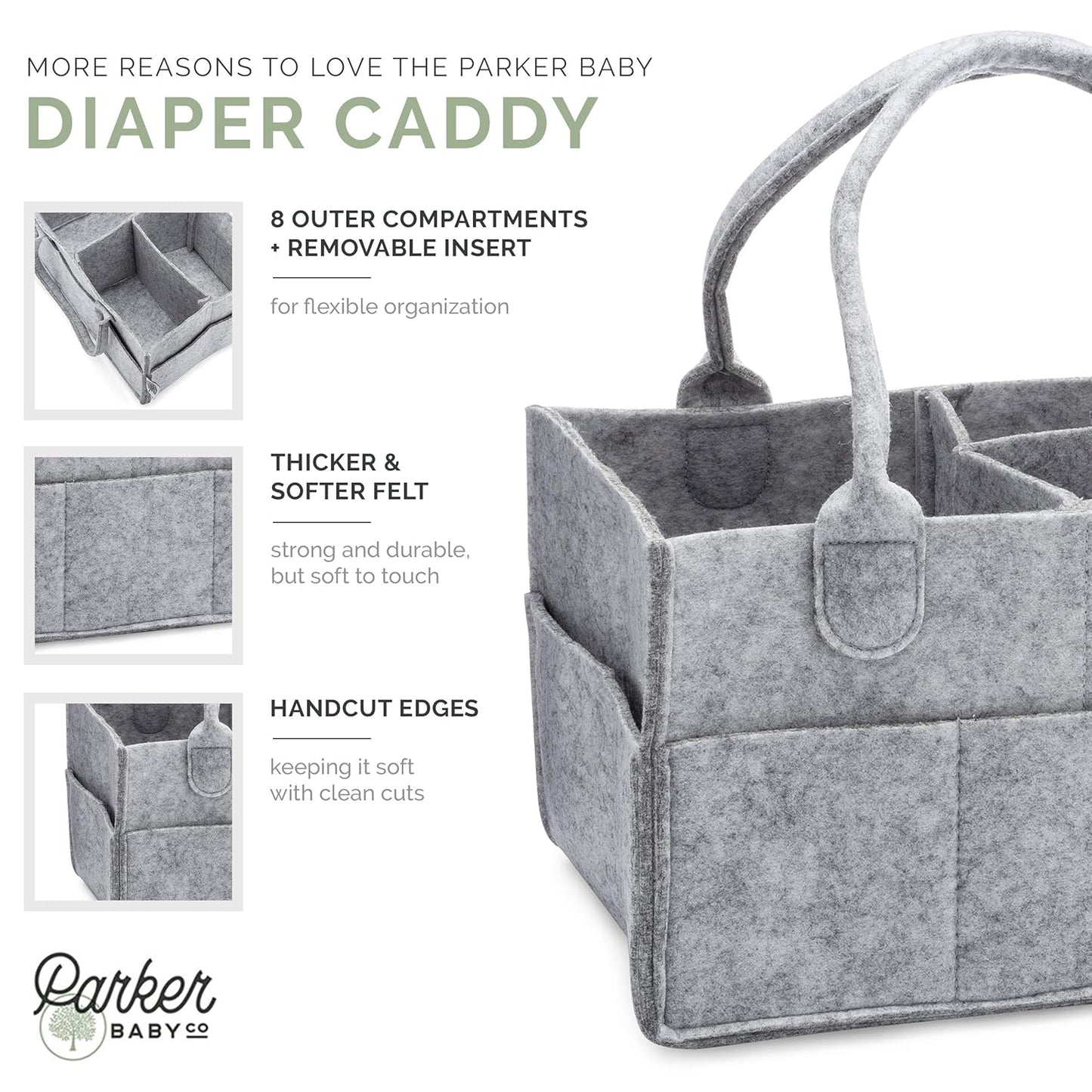 Parker Baby Co. Diaper Caddy - Large Nursery Storage Bin & Car Organizer for Diapers - Gray