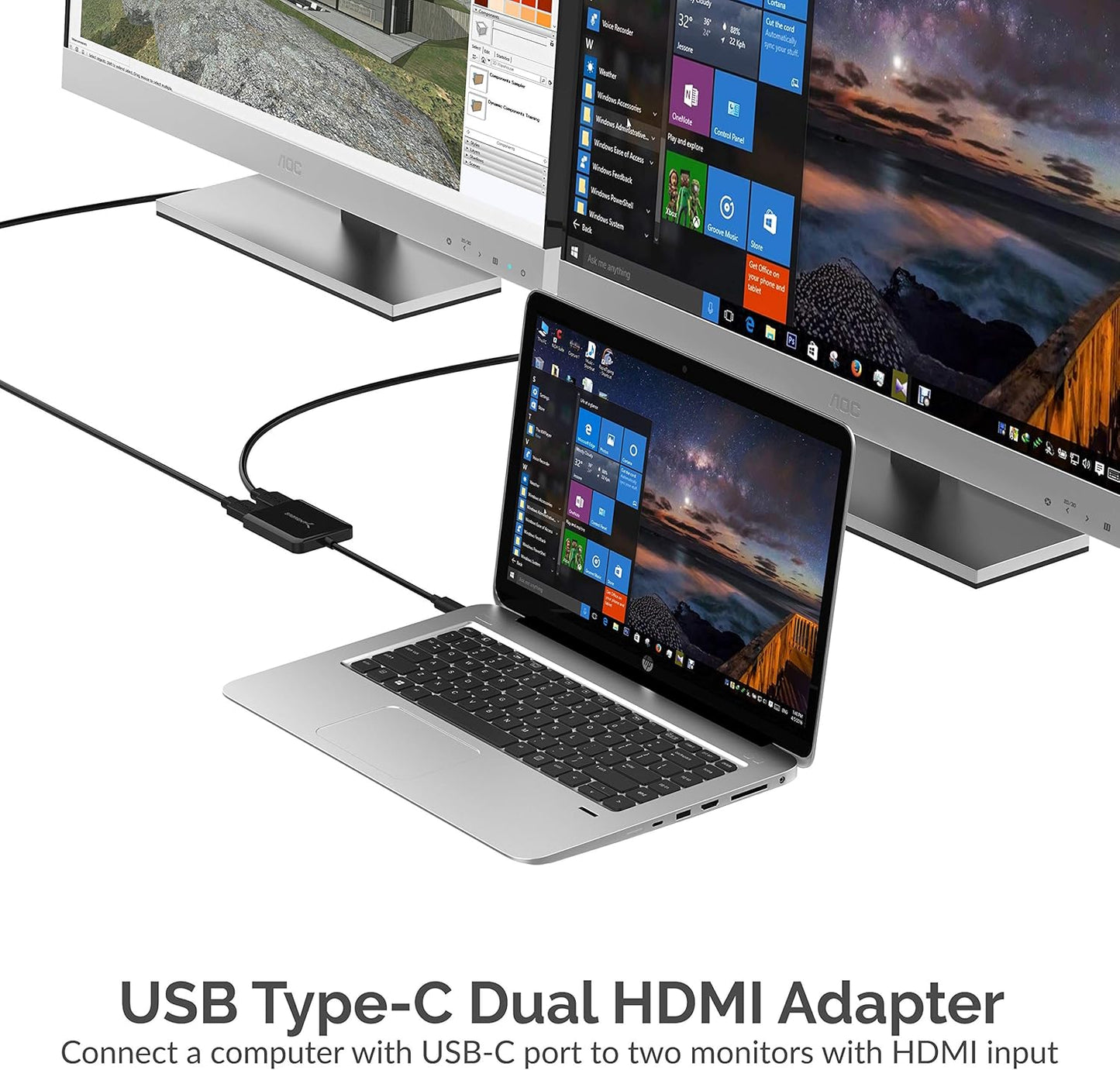 SABRENT 4K 30Hz USB Type C Dual HDMI Adapter [Supports Up to Two Monitors, Compatible with Windows Systems Only]