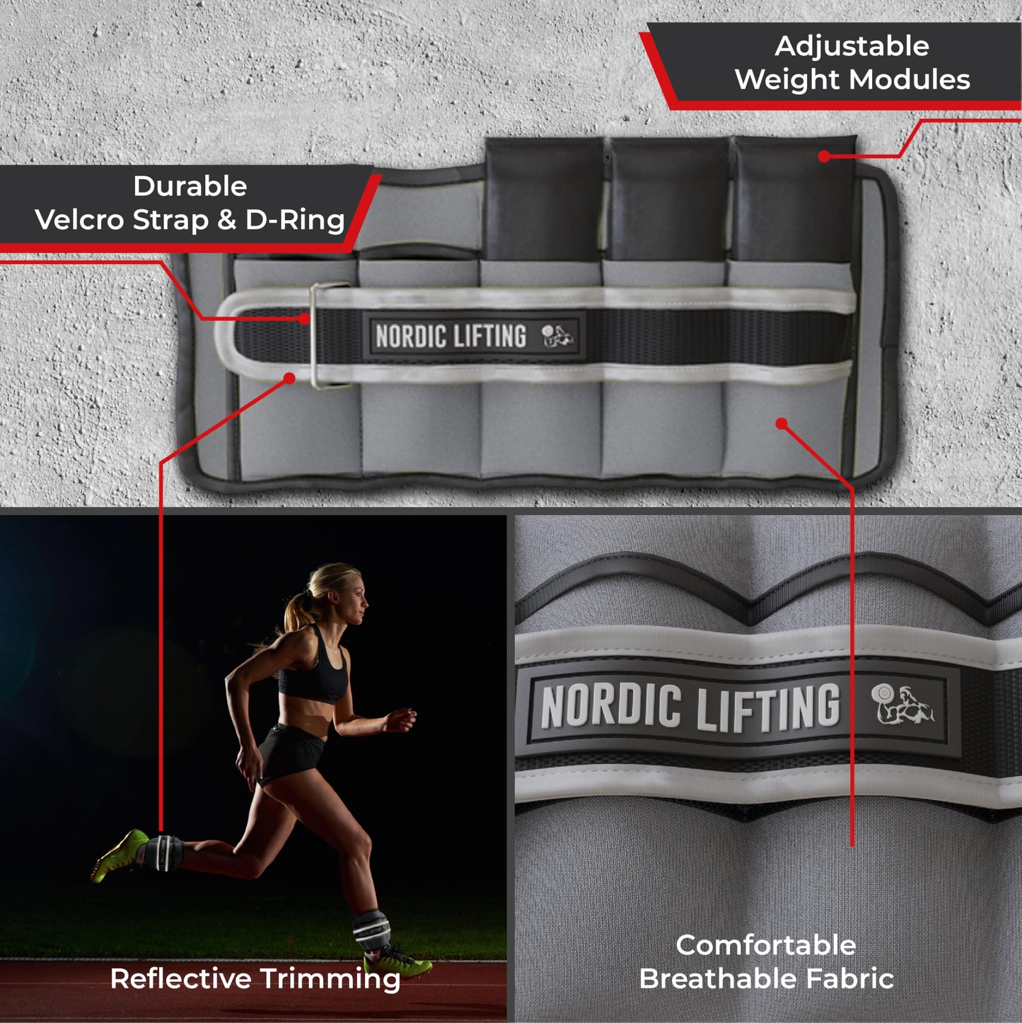 Nordic Lifting Adjustable Ankle Weights for Women & Men – 1 Pair (2–10 lbs) Wrist, Arm & Leg Weights for Gym, Yoga & Home Workouts – Secure Fit Strap Design – Durable Fitness Training Equipment