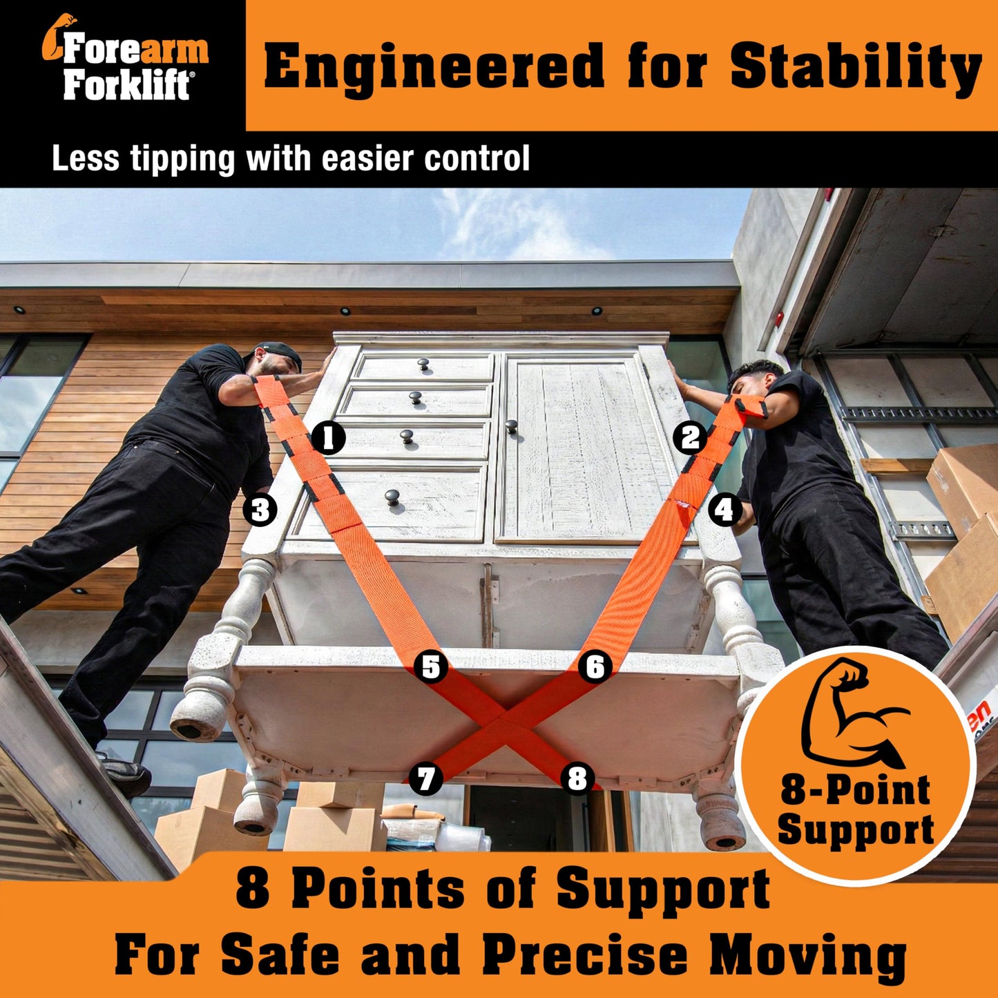Forearm Forklift Furniture Moving Straps – 2-Person Lifting Strap for Moving Furniture, Appliances, Heavy Duty Carrying for Heavy Objects up to 800 lbs, Orange