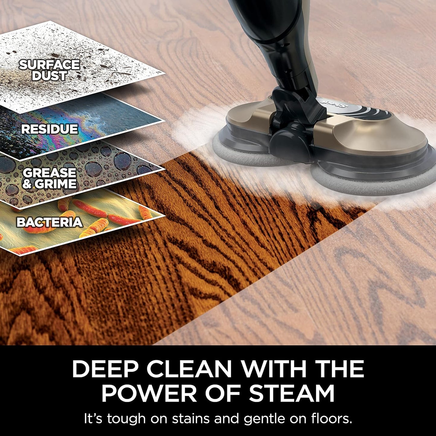 Shark S7001 Mop - 3 Steam Modes & LED Headlights for Hard Floors | 4 Washable Dirt Grip Pads, Gold