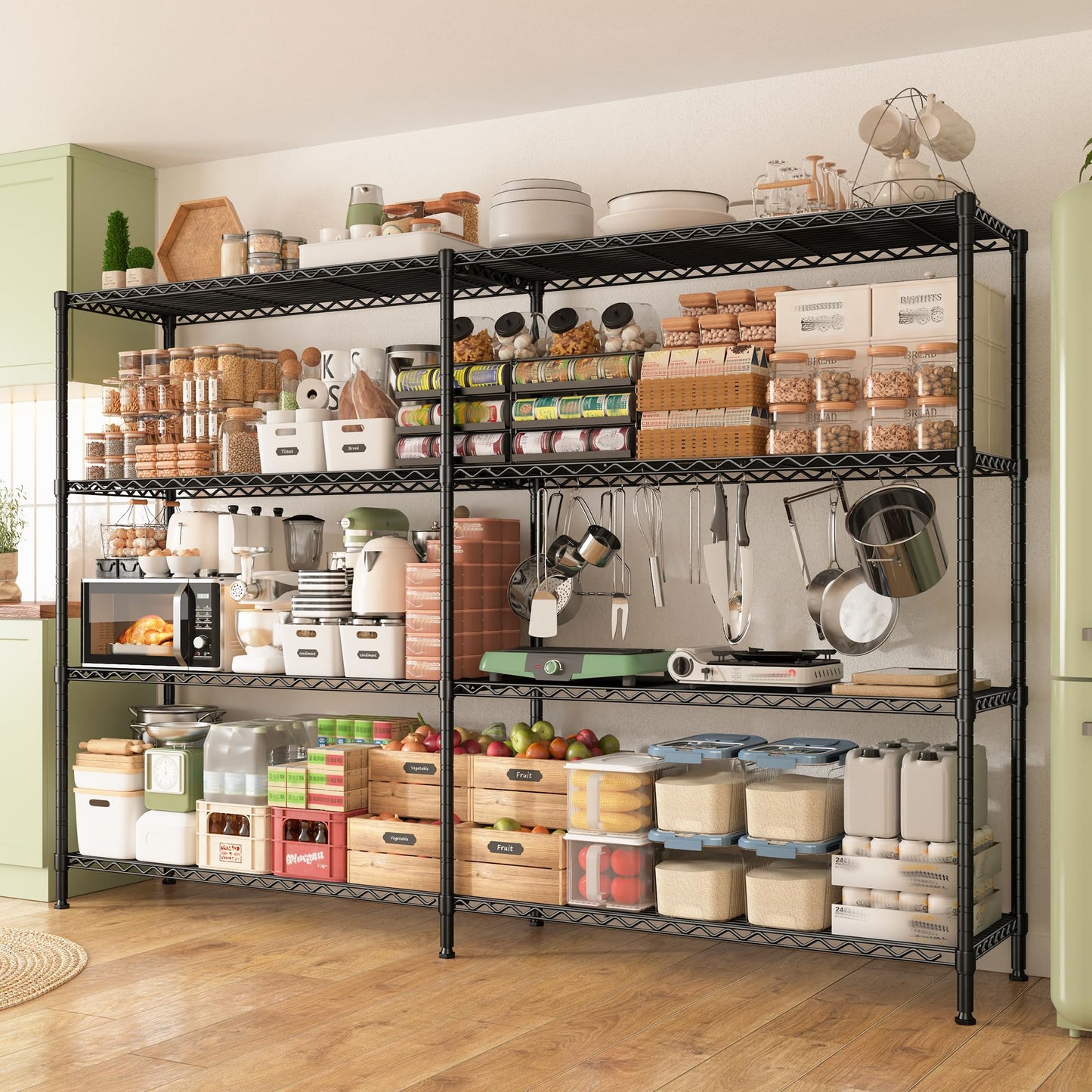 REIBII 70"W Metal Shelving, Storage Shelves 4-tier Wire Shelving Unit Load 1240LBS Metal Shelves for Storage Adjustable Shelving Rack for Pantry Kitchen Commercial school Garage 70"W*15.8"D*62.9"H