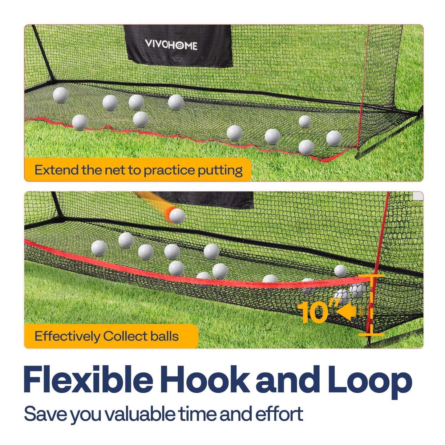 VIVOHOME 10 x 7ft Golf Net for Hitting, Chipping, Driving Training, Heavy Duty Golf Practice Net for Indoor, Backyard, Garage, with Mat, Target Cloth, 8 Tees, 6 Balls, Carry Bag