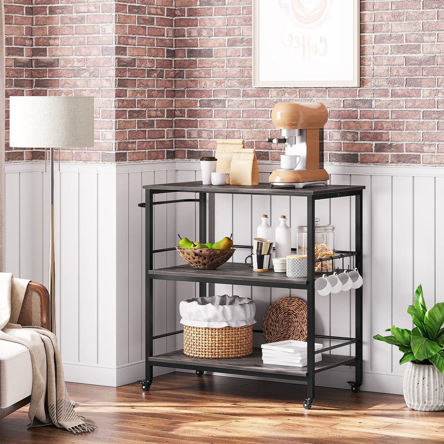 HOOBRO Kitchen Island and Kitchen Island with Storage Bundle, Industrial Kitchen Island on Wheels and Side Enclosures, 3 Tier Kitchen Cart with Large Workstation BC03ZD01-BG08UZD01